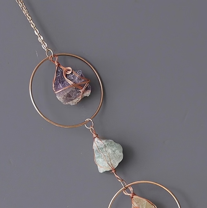 1pc natural stone amethyst yellow crystal three ring sun Temu