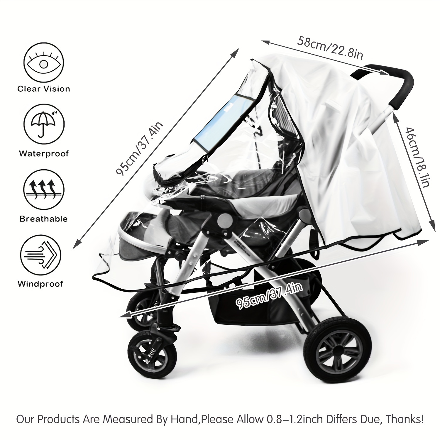 Rain Cover for Double Stroller,Universal Size Weather Shield for