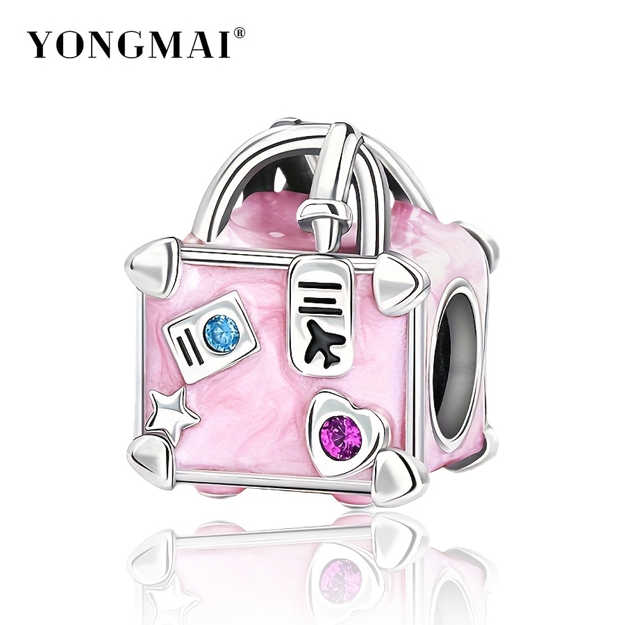 

S925 Silver-plated Square Pendant Beads, Diy Fashion Luggage Bag Charm With Cubic Zirconia - Ideal For Birthday And Holiday Gifts, Models, Jewelry Accessories