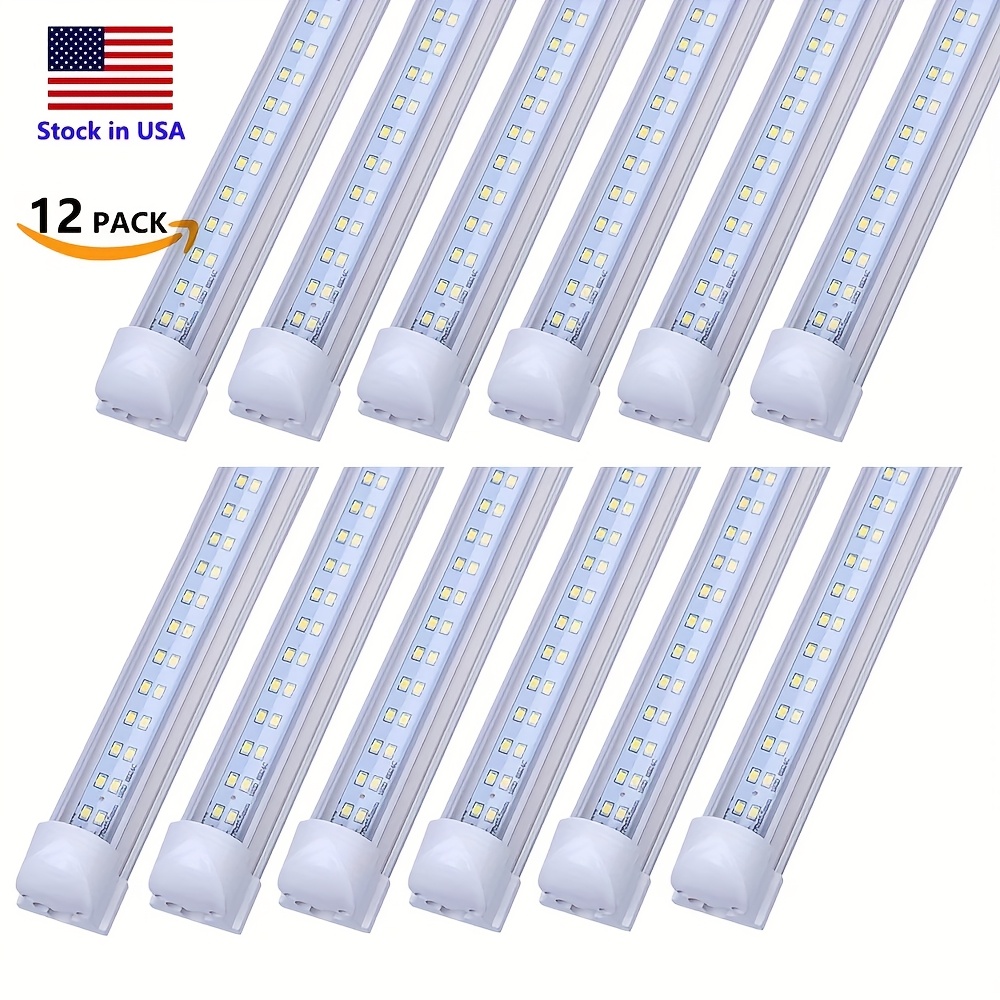 12-Pack 8FT T8 LED Tube Lights – 45W, 5400 Lumens, 6000K Cool White, Single Pin FA8, Shop Light Fixtures