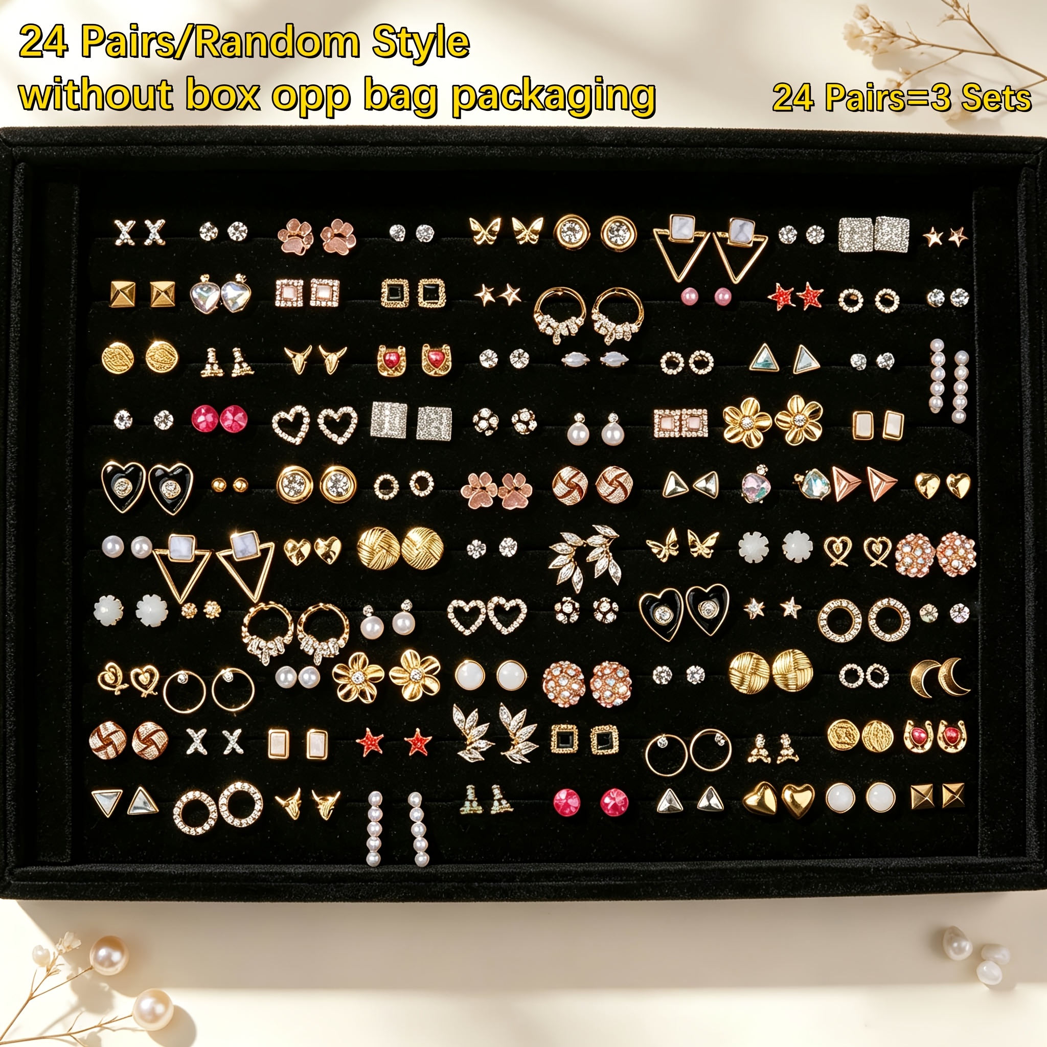 TEMU 24 Pairs Trendy Sparkling Flower Men's Earrings, Exquisite Simple Men's And Women's Earrings, Suitable For Daily Wear, Party Gatherings, Date