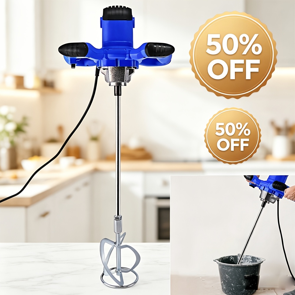 Image of Concrete Mixer, Portable Concrete Cement Mixer, 6 Speed 120mm Diameter Handheld Stirrer, Paddle Drill Mixer Feed Stirring Tool For Mortar Grouts Paint Cement Plaster Plastering