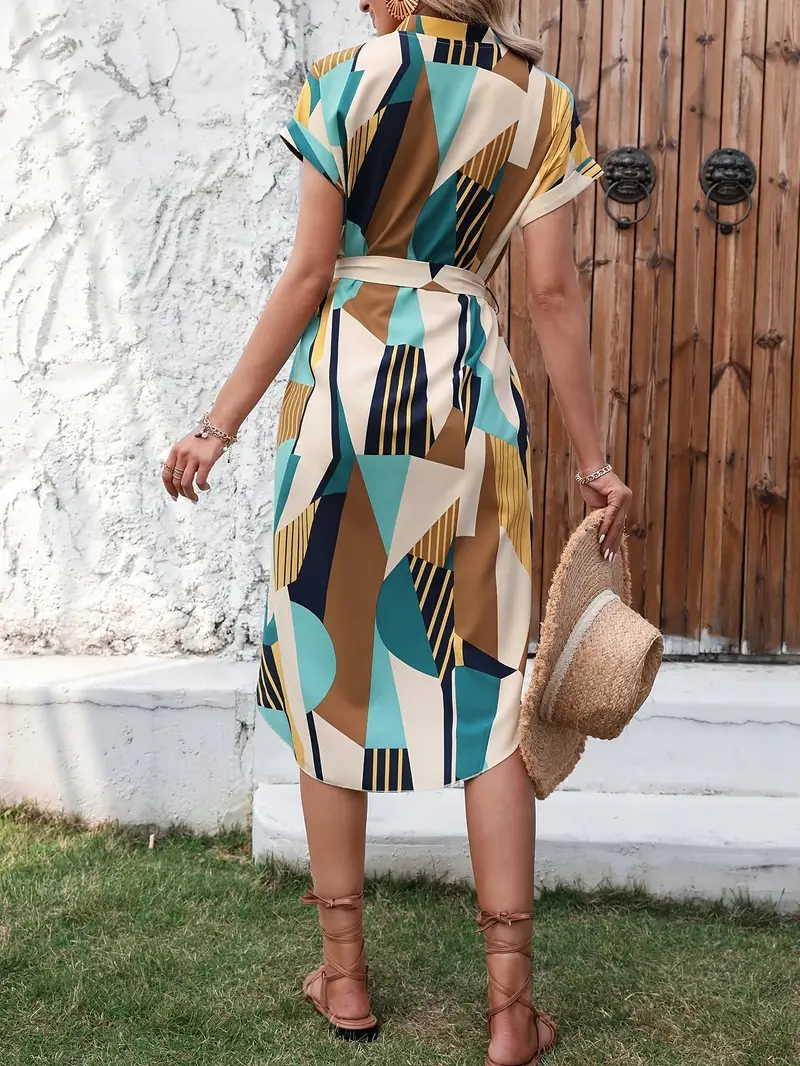 1pc elegant geometric patterned a line dress polyester 100 - Temu United Arab Emirates 1pc elegant geometric patterned a line dress polyester 100 - Temu United Arab Emirates