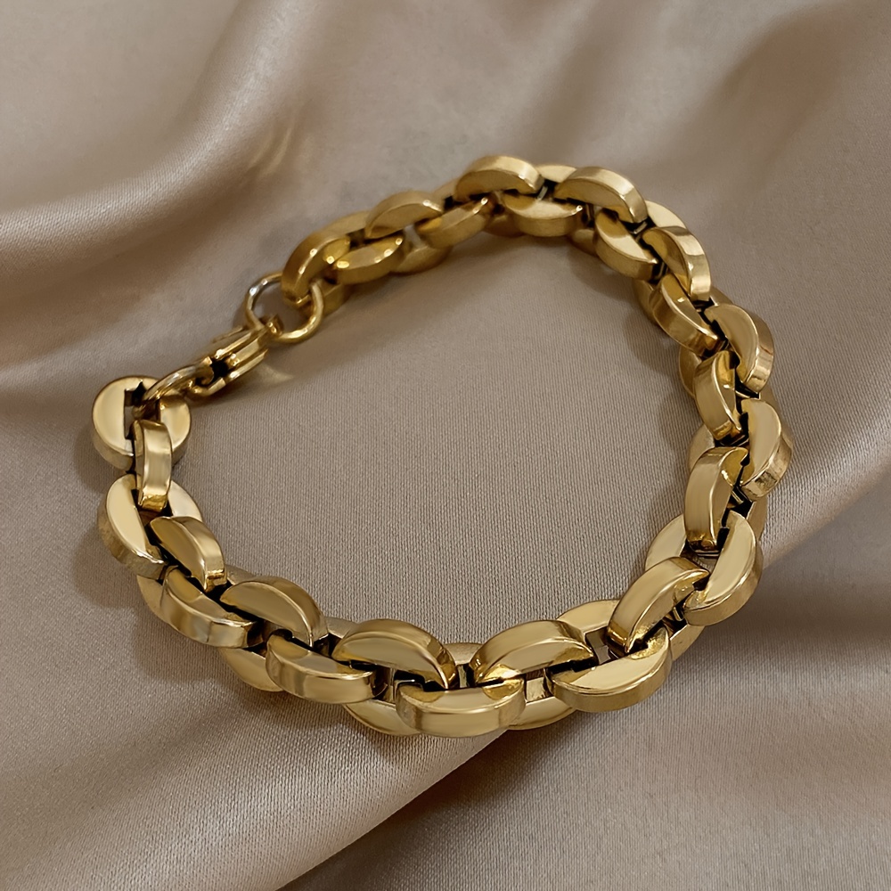 

Bold Golden-tone Stainless Steel Cuban Link Bracelet - Punk Style, Accessory