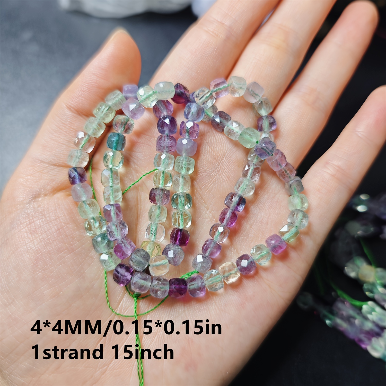 TEMU 1 Strand Of Sparkling 4mm Fluorite Cube Beads - Natural Crystal Loose Spacer Beads In Vibrant Colors For Diy Bracelets & Necklaces Jewelry Making, Beads For Jewelry Making