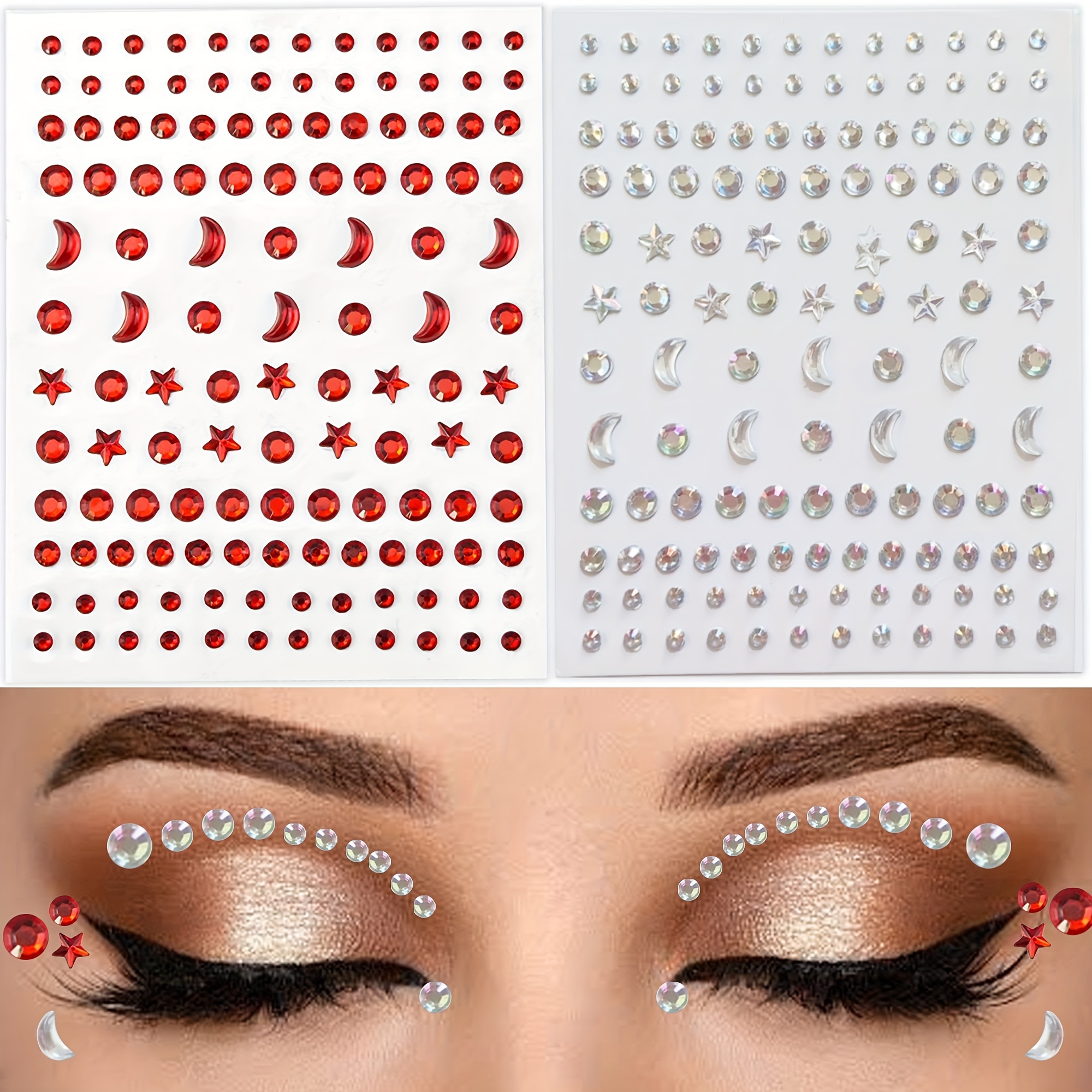 6 Pezzi Gemme Viso Strass Adesivi Brillantini Festival Strass Viso Gemme  Adesivi per Carnevale Halloween,Musicale, Feste, Trucco, Glitter Corpo-Stil  A