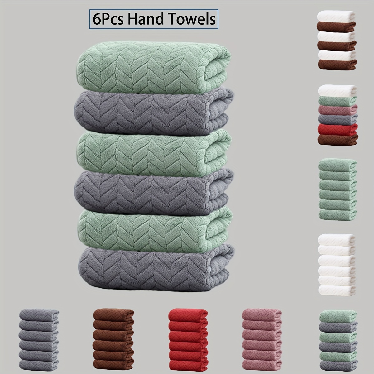 

6pcs Coral Velvet Hand Towel Set, Soft And Comfortable, Good Water Absorption, Bathroom Supplies, Kitchen Hand Towels
