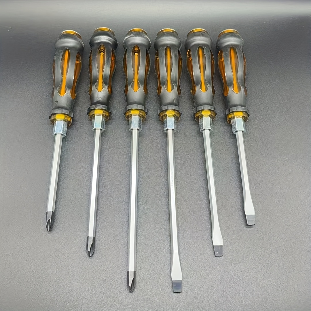 TEMU 6pcs Manual Through-hole Hammerable Screwdriver Set, , High-strength, Strong Magnetic, Phillips And , Black Screwdriver Bits, Wear-resistant,