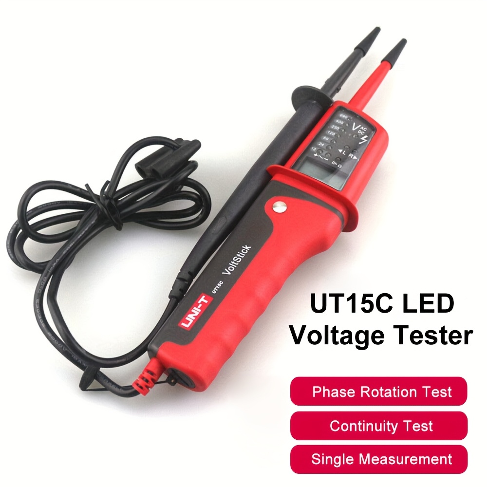 

Uni-t Ut15c Voltage Tester Pen, Led Display, Non-contact Ac/ Detector, 12v-690v Operating Range, Phase Test For Electrical Continuity, Battery Powered, Red Plastic Body