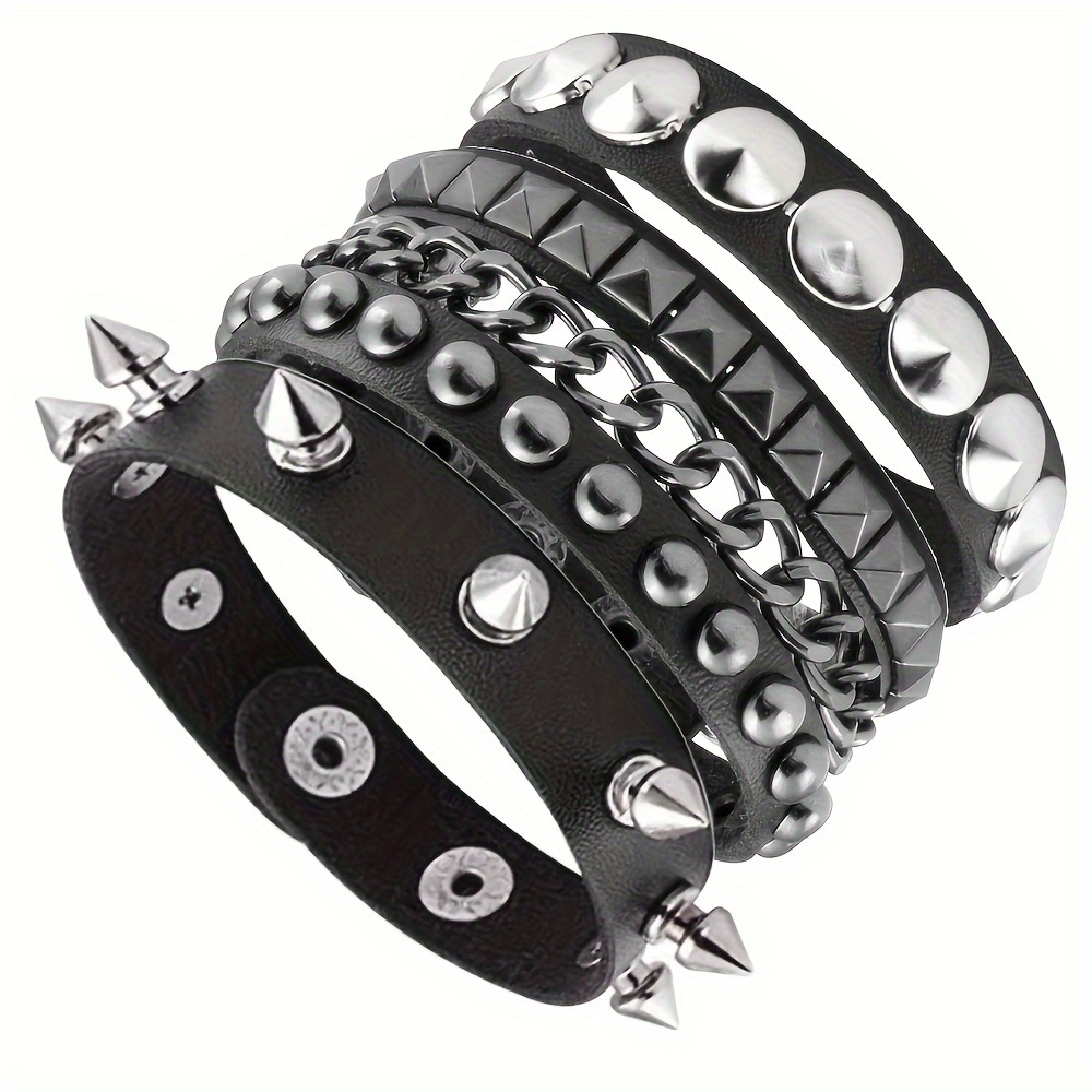 

Punk Leather Bracelet, 80s Bangles For Men Women With Metal Rivet
