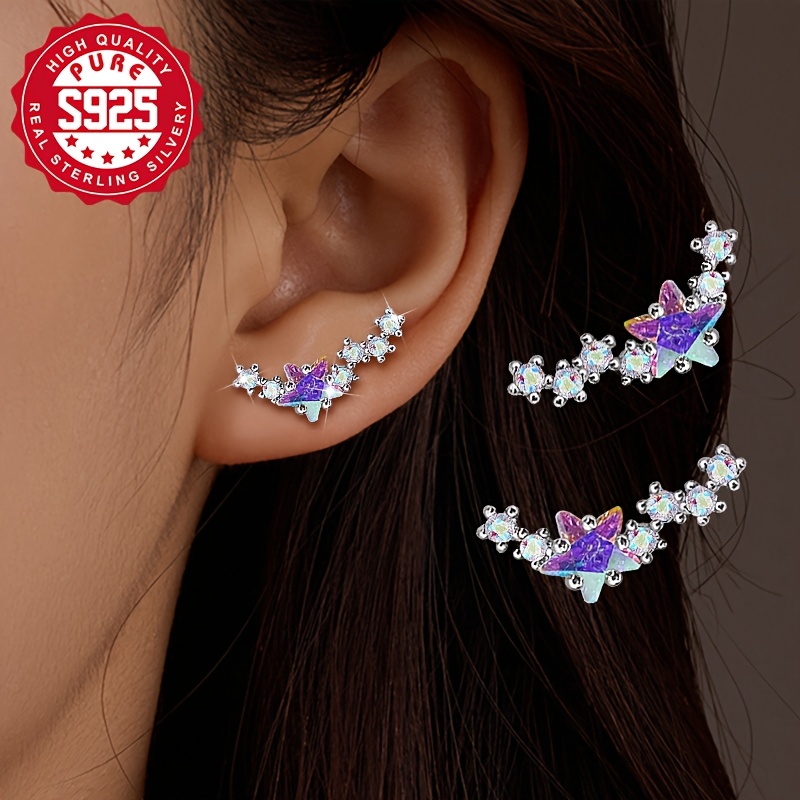 A Pair Of S925 Silver Women's Fashion Earrings, Featuring A With Synthetic Zirconia, Perfect For Parties And Music Festivals, Versatile For Everyday Wear, And Hypoallergenic