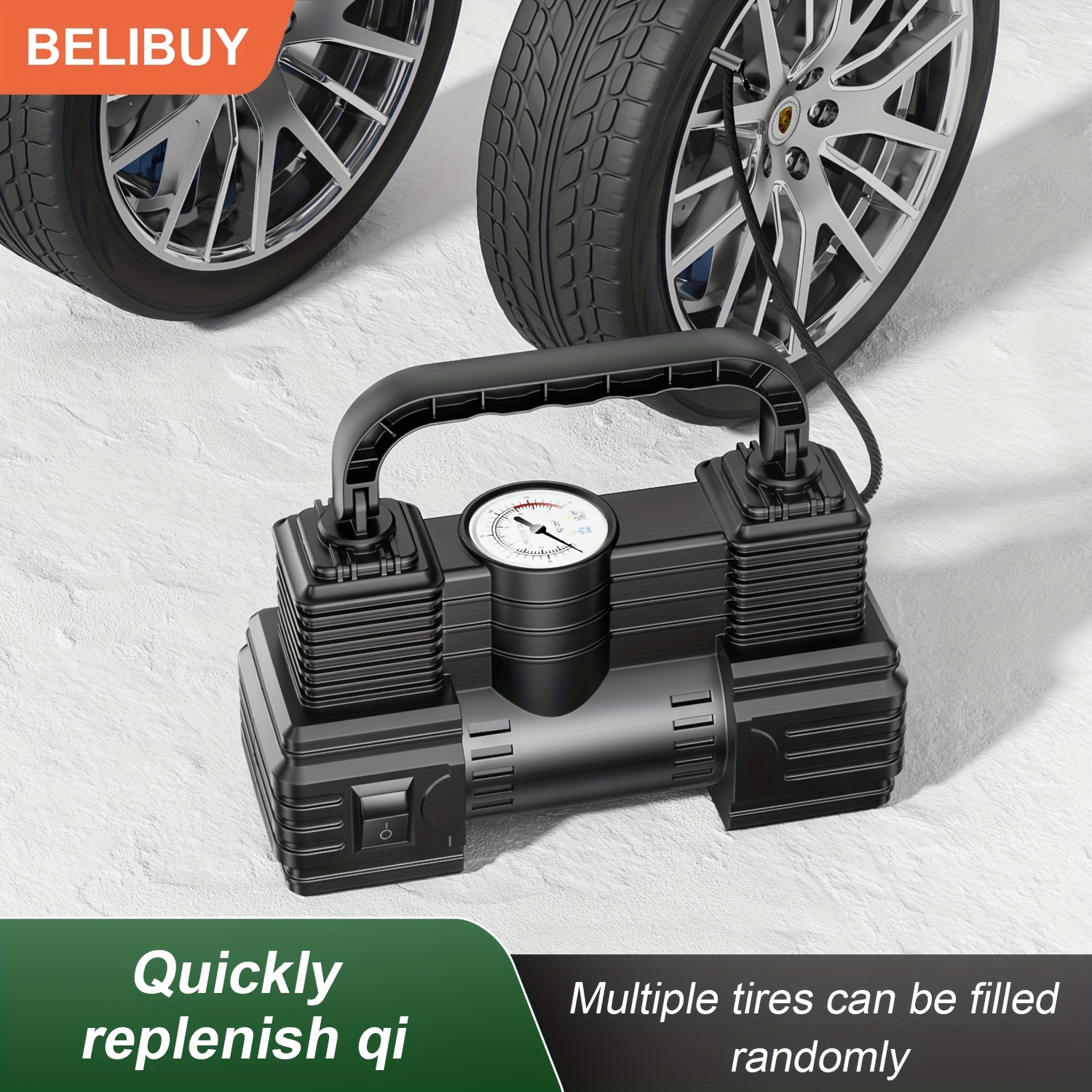 portable air compressor with analog pressure gauge for car, motorcycle, and bike tires