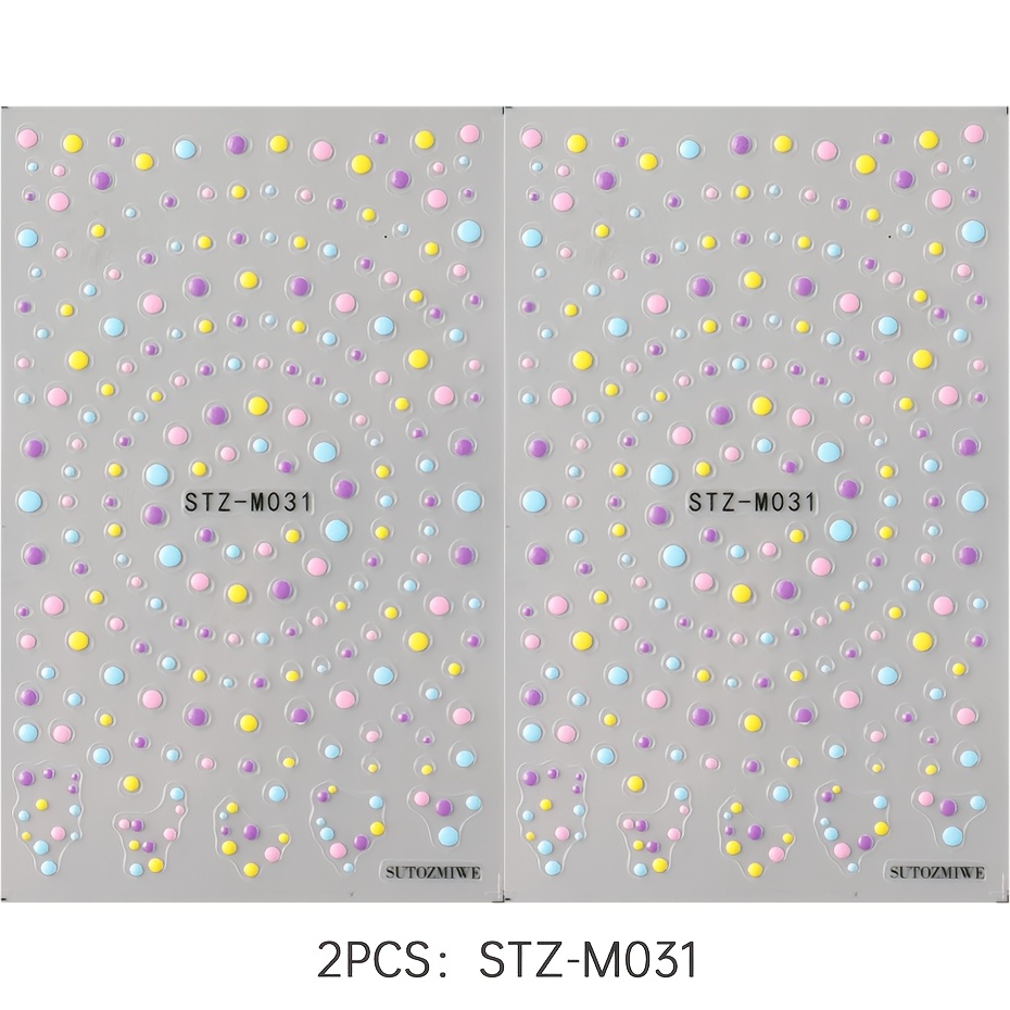 Image of Set Of 2 Polka Dot Nail Stickers, Summer-inspired Colorful Polka Dots With Sizes And 3d Embossed Nail Decorations