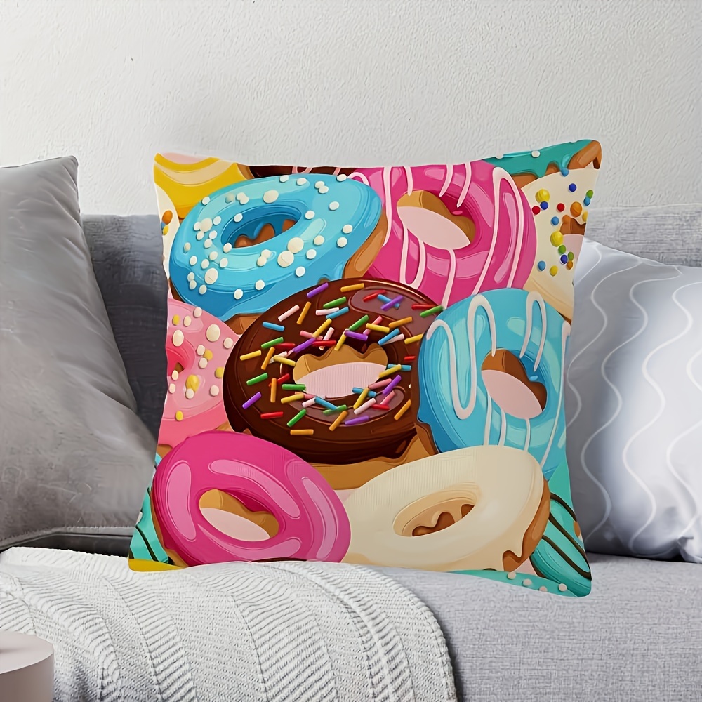 

18x18 Inch Square Donut Pillow Cover - Contemporary Style, Machine Washable, Zipper Closure, Suitable For Living Room Decor, Durable Polyester Material