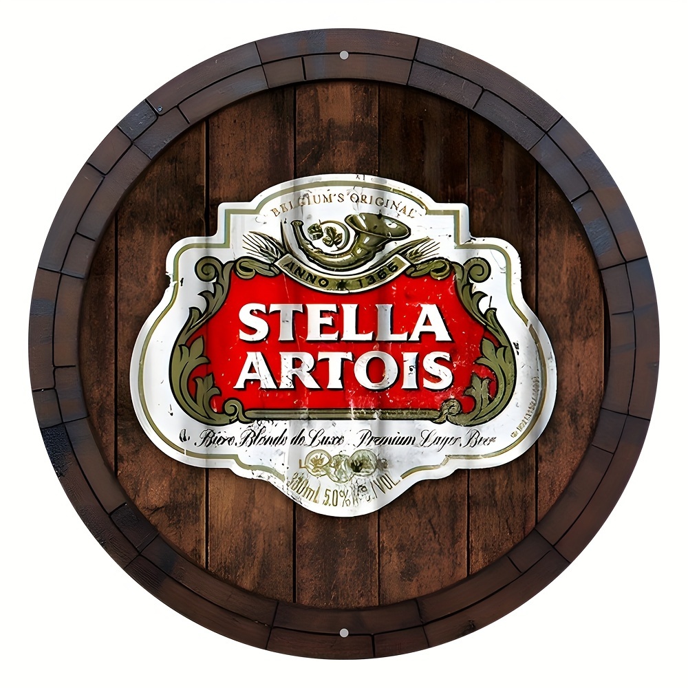 

1pc, 20x20cm Stella Artois Metal Round Sign, Vintage Uv High-definition Print, Rustic Aluminum Wall Decor For Indoor & Outdoor, Home And Holiday Decoration