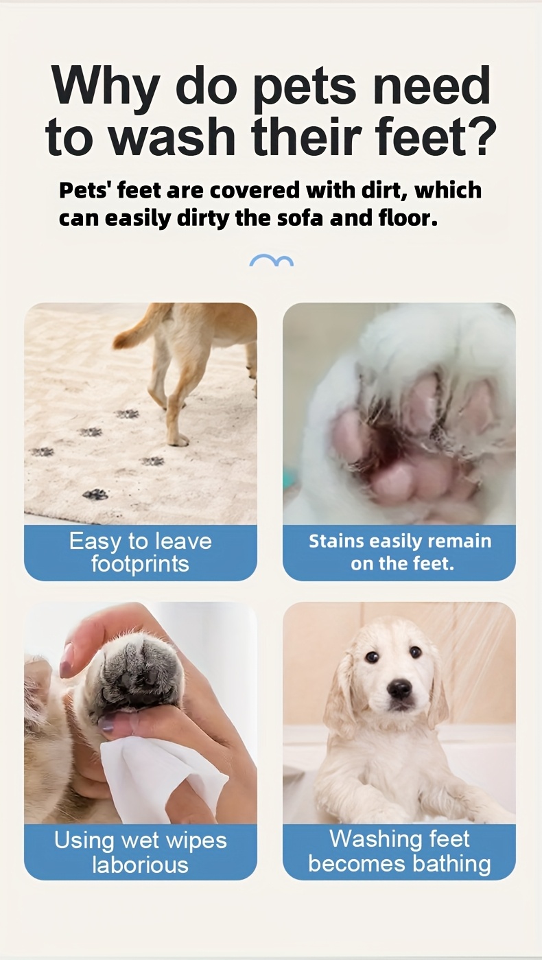 Lavadora Eléctrica de Patas para Mascotas con 4 Almohadillas de Limpieza - Alimentada por USB, Limpieza 360°, para Perros y Gatos - Vaso de Fregado Automático, Segura para Piel Sensible Color Beige Claro - Diseño Fácil de Limpiar para Aseo en Casa/Profesional - Ideal para Cachorros, Gatitos, Mascotas Adultas - Construcción Duradera de Plástico, Suministros para el Aseo de Mascotas, Diseño Fácil de Usar, Material Fácil de Limpiar, Herramienta de Aseo para el Hogar, Diseño Compacto, Construcción