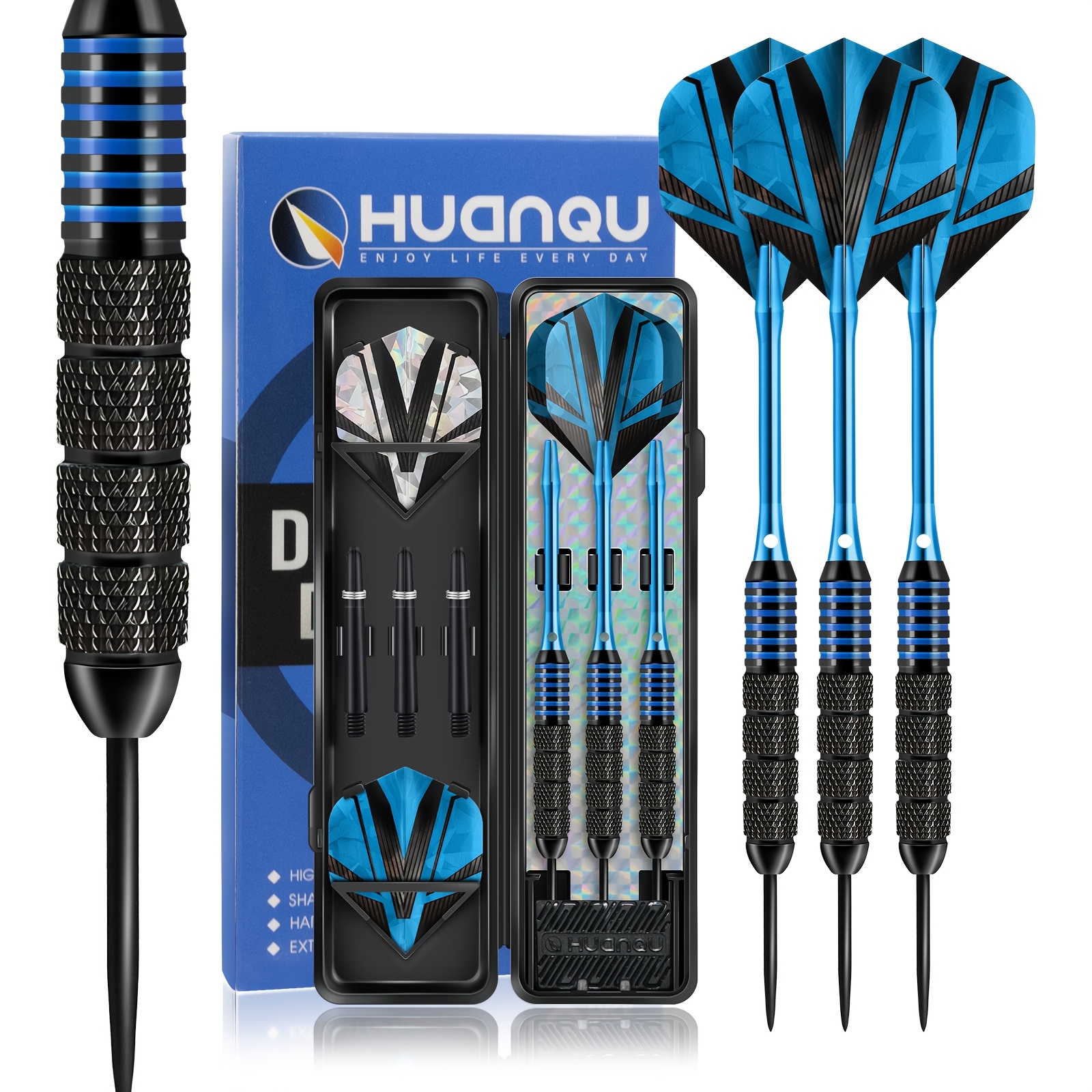 E-shop HUANQU 24g Professionelles Eisen-Dart-Set, Darts mit harter Spitze, inklusive 3 austauschbaren Dartschäften 3 PET-Dartfedern. Wettkampfdarts