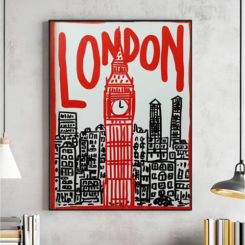 imagen del artículo póster artístico de pared de , 2d, 1 pieza - dibujo de líneas verticales del , para decoración , , cafetería | pintura de monumento y minimalista | vertical sin para espacios estrechos | decoración de temática británica