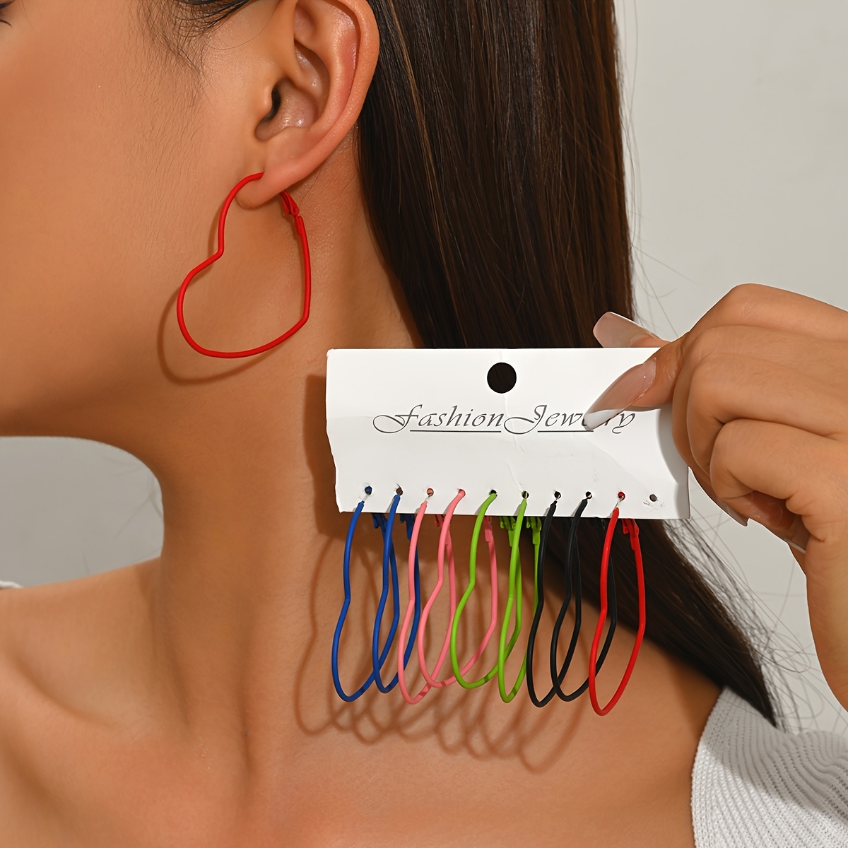 TEMU 10pcs Multicolor European And American Geometric Heart-shaped Earrings, Versatile And Stylish, Easy To Match, Suitable For Parties, Festivals,