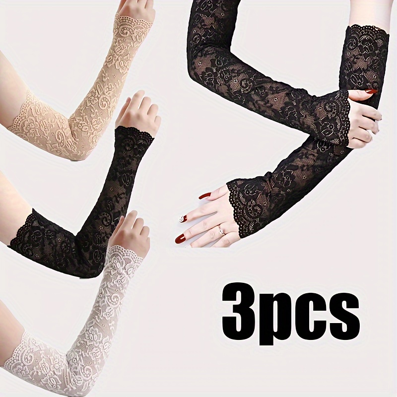 3 Pairs Loose Lace Sleeves, Monochrome Sun Sleeves, Thin Breathable Fingerless Armrests, Wedding Bride Decoration…: retailer-supplied image