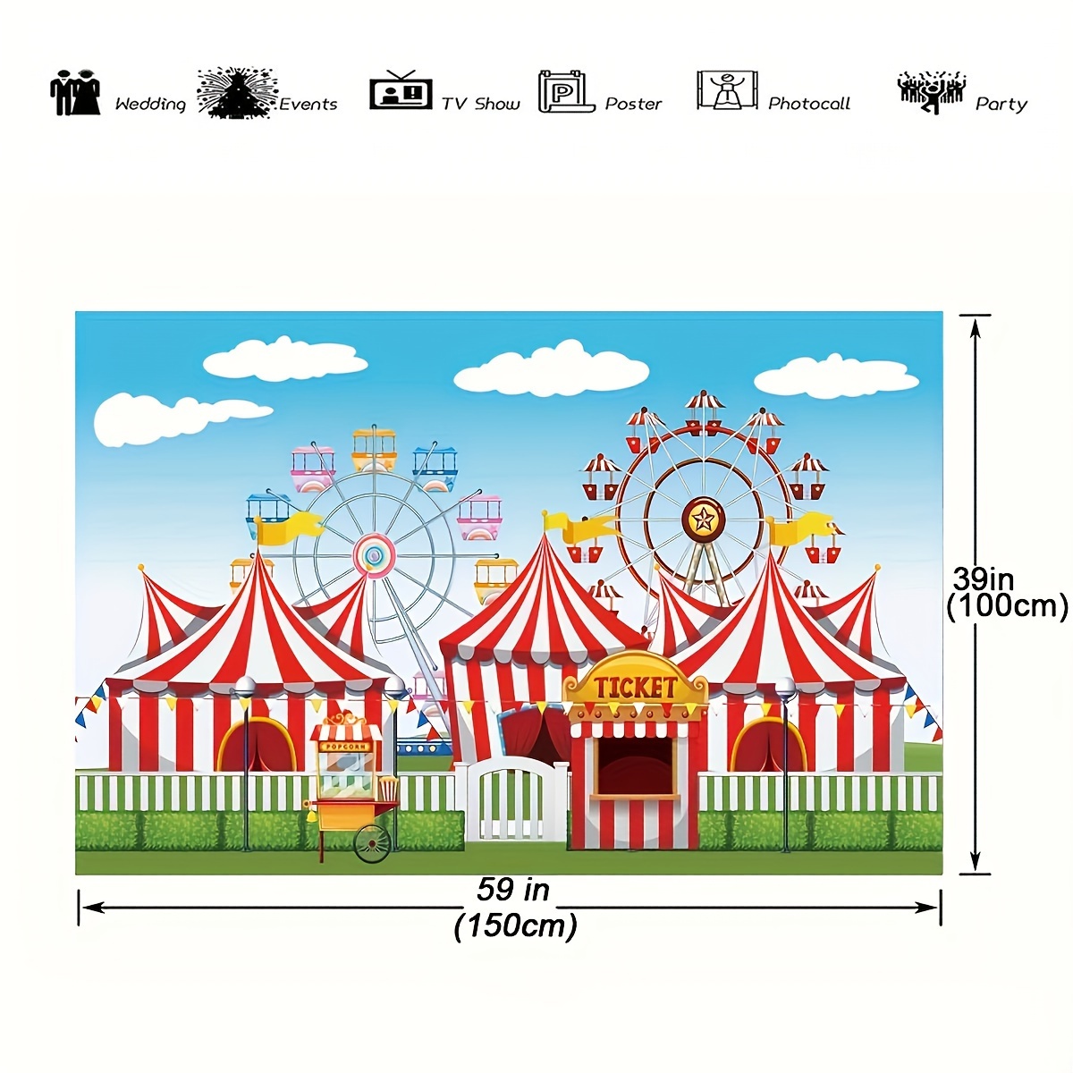 Large, Carnival Ticket Booth Banner - Carnival Theme Party Decorations |  Circus Theme Party Decorations | Carnival Photo Booth Backdrop for  Christmas
