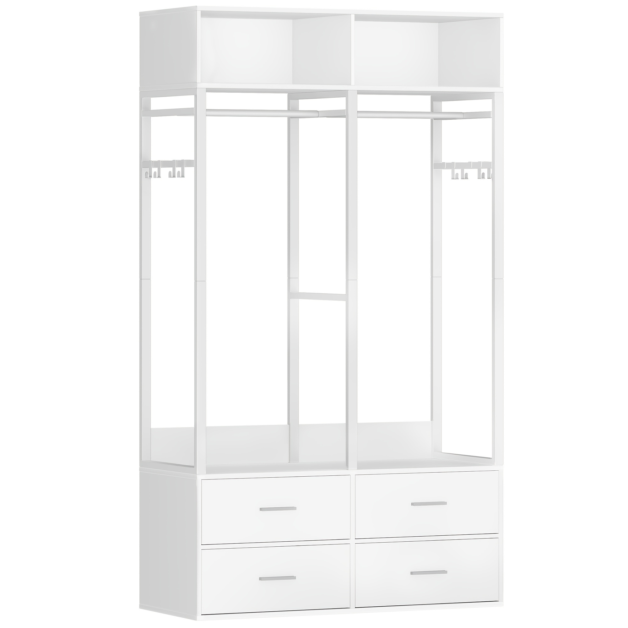 Closet, Closet Featuring 4 Wooden Drawers, Upper Storage Area, 8 Side Hooks, And Wood, Contemporary Design, Ideal For Bedroom -in Closet, Dimensions 100 X 185 Cm, Color White, Portable Closets