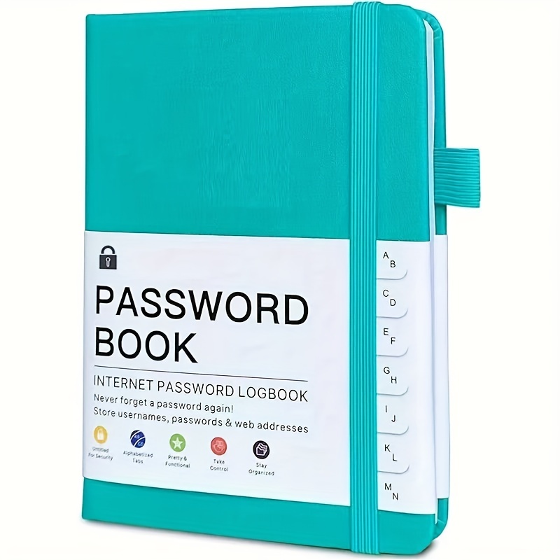 

A6 Turquoise Hardcover Password Book With Alphabetized Tabs - Secure & Organize Your Internet , Addresses & More | Senior- With Pen Loop, Inner Pocket & Elastic Closure