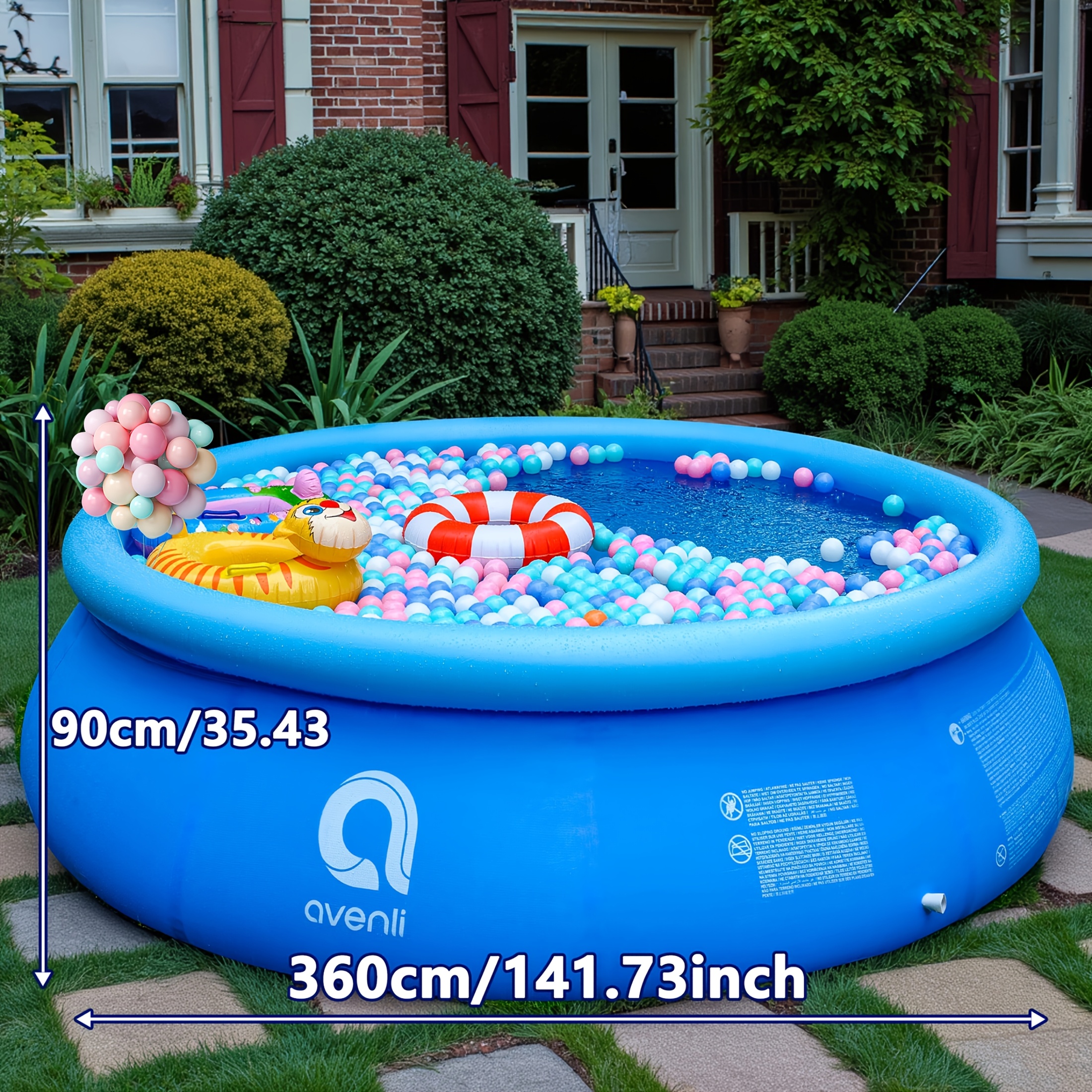 Jumbo Round Inflatable Swimming Pool for Adults Blue, Foldable  Sprayable with Holds 8-* People Backyard, Beach Parties