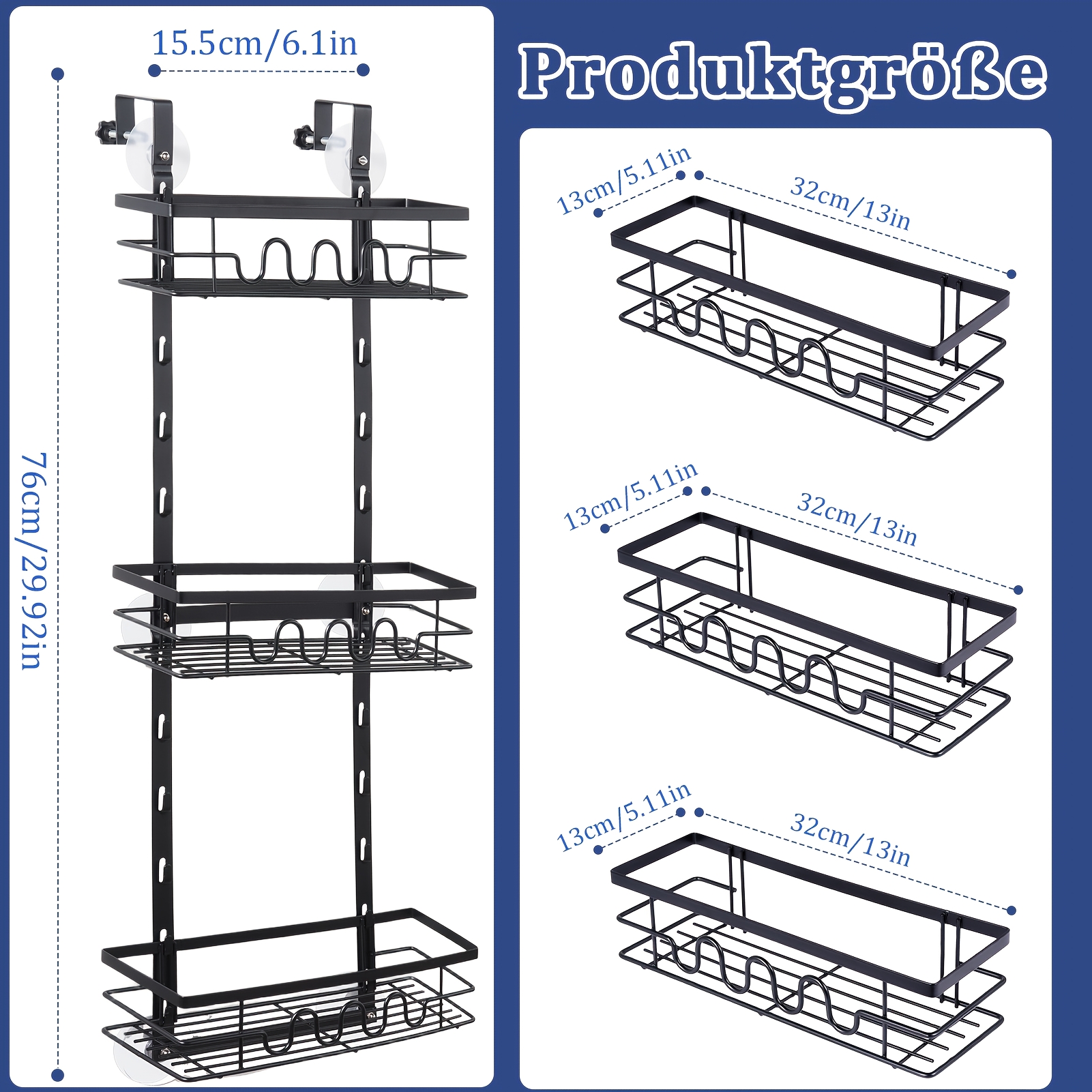 Image of Hanging Shower Shelf, Shower Storage Without Drilling, Adjustable Hanging Basket For Shower Gel And Shampoo, Holds Razors And Loofahs, Shower Caddies