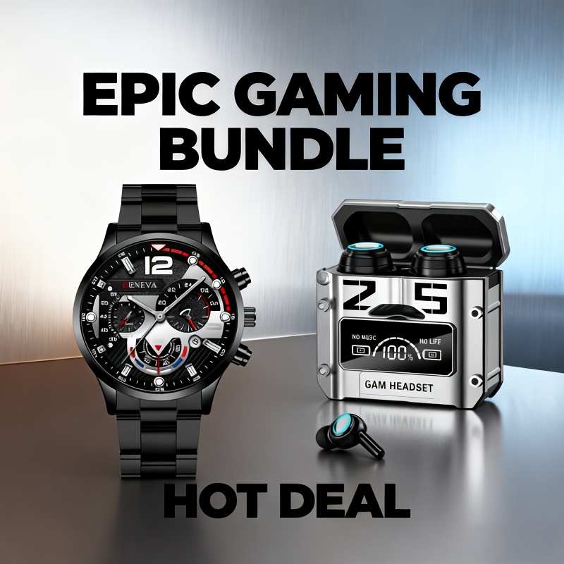 2-in-1 Hot Selling Smart Digital Electronic Gift Includes - Electronic Display Wireless Earphones * 1 Stylish And Exquisite Watch * 1, Suitable for Daily/travel/outdoor Wear, Is The Best Gift for Family And Friends On Christmas And Halloween