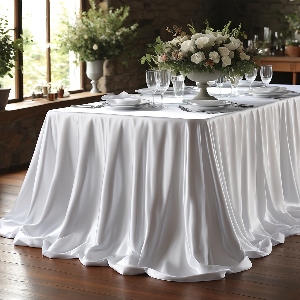 

1 Tablecloth, Rectangular Polyester Tablecloth, Used For Wedding Banquet Party Activities, White, Room Decoration, Table Decoration, Party Restaurant Decoration