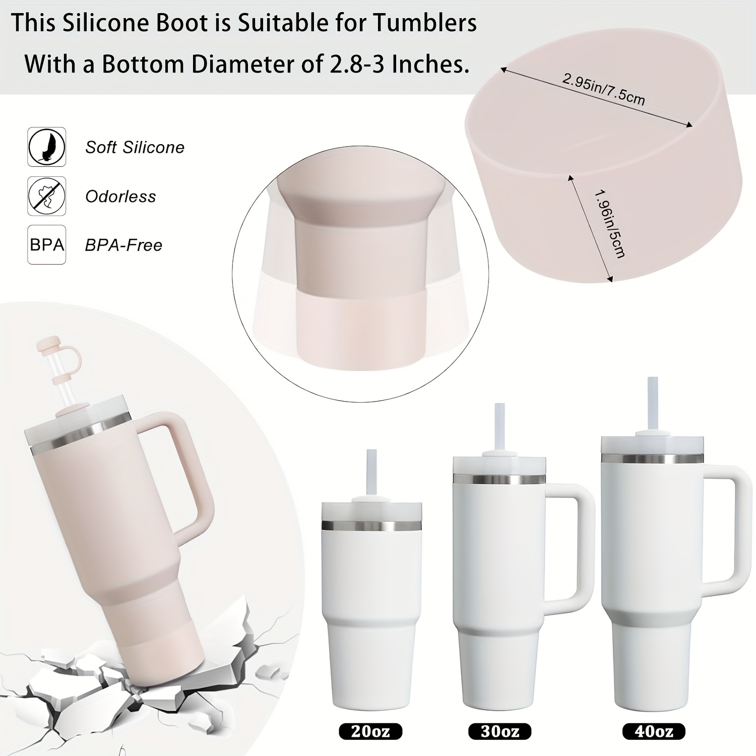 3 adiciones adecuadas para vasos de vidrio de 20-40 onzas, incluyendo tapas de   de silicona reutilizables y  s para la parte inferior del vaso, con 2 tapas de   y 1   Detalles del producto 2
