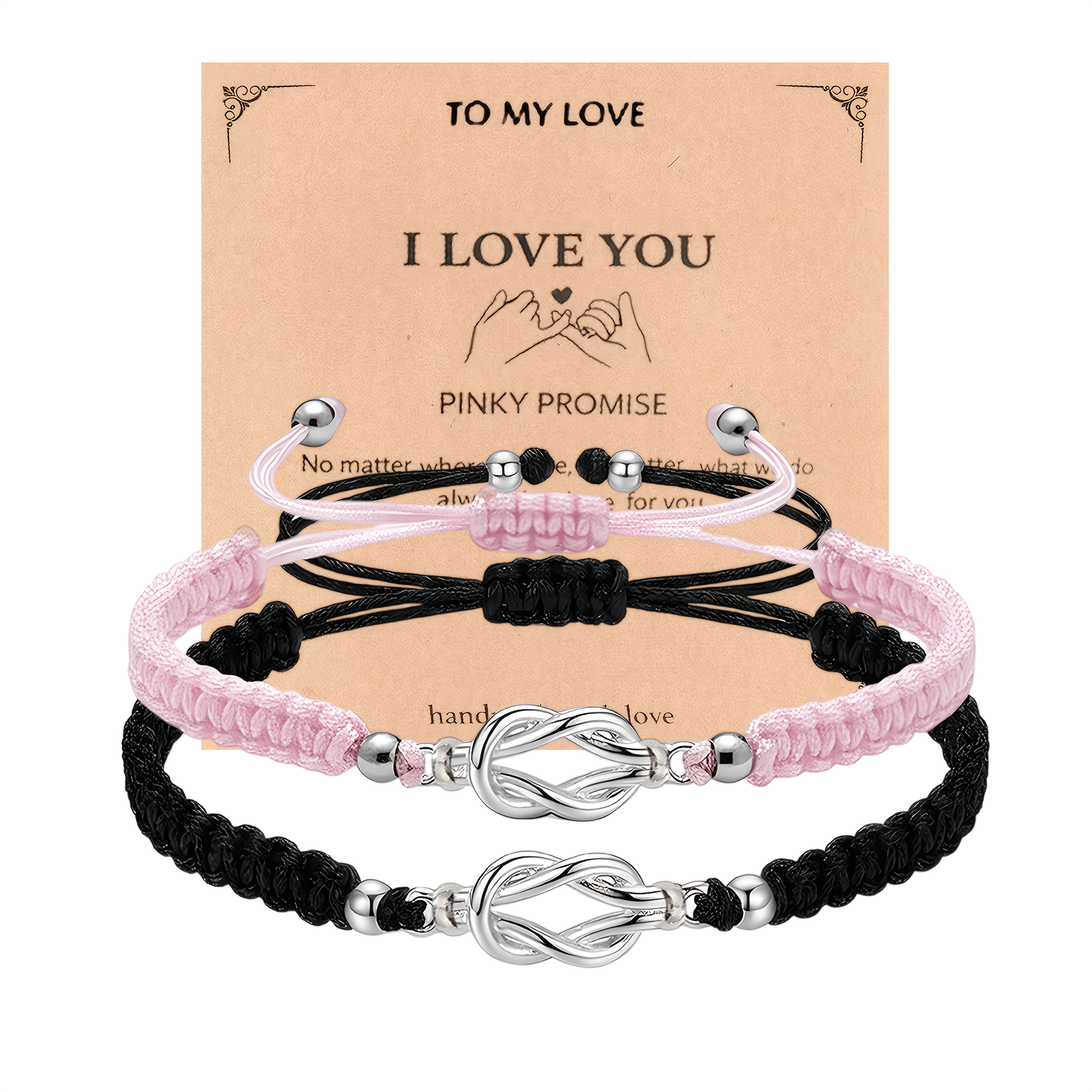 TEMU Ensemble de bracelets jonc pour couple avec nœud et - Lot de 2 bijoux faits à pour âmes sœurs, bracelets d' extensibles et réglables et elle, de