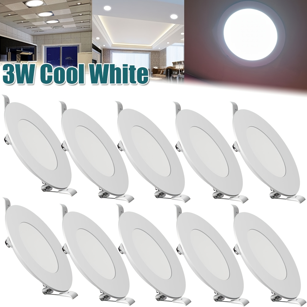 10pcs/pack 3w 6w 9w 12w Recessed Led , Cool White Led Panel Light, Led Led Recessed Ceiling Lights, Round Spotlights For Bathroom Room, Commercial Lighting Office Corridors, Transformer Included