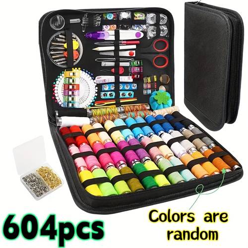 604 piece professional sewing kit including colored spools of thread as well as tools like scissors pin boxes thimbles etc a sewing tool for clothing mending diy handicrafts travel emergencies and home is suitable
