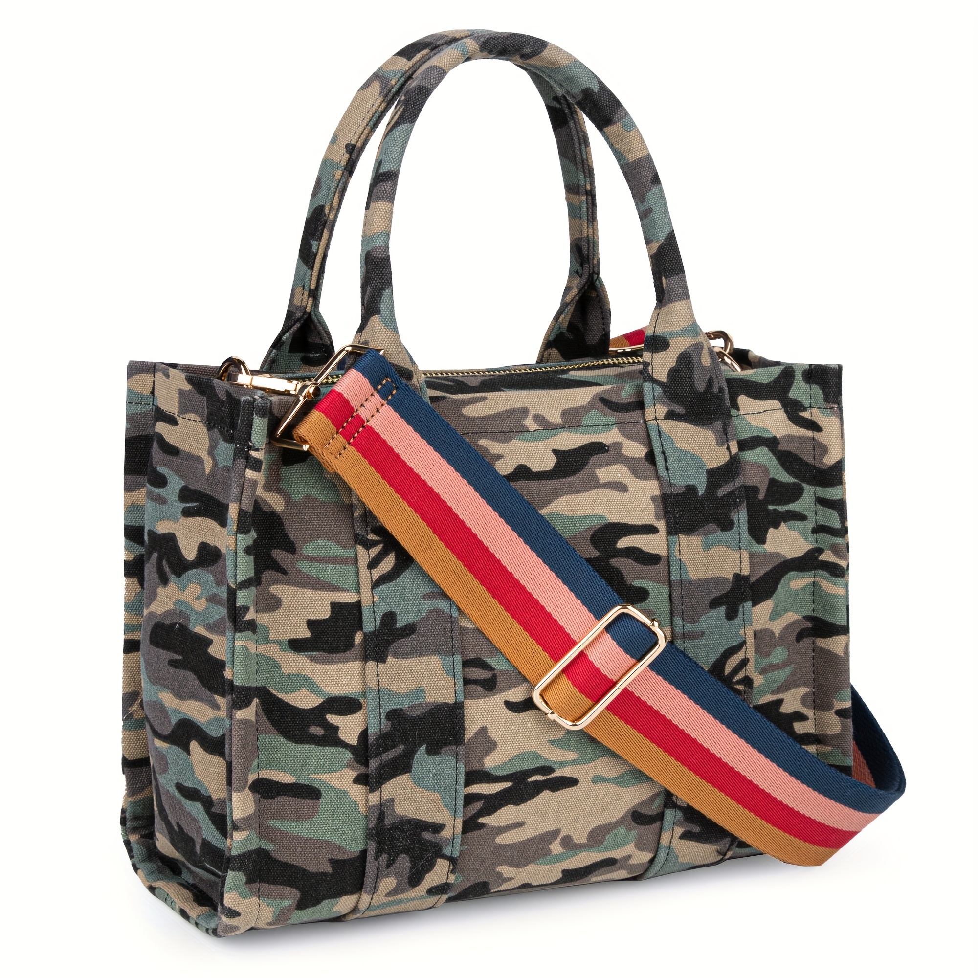 

Canvas Tote Bag For Women, Camo Pattern Crossbody Bag, Top Handle Handbags With Adjustable Strap