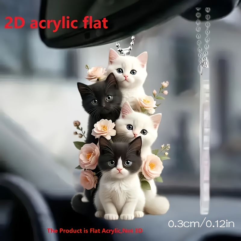 

Charming Cat & Floral Acrylic Pendant - Versatile 2d Decor For Car Rearview Mirror, Bags & Keychains - Perfect Couple's Gift & Holiday Accessory