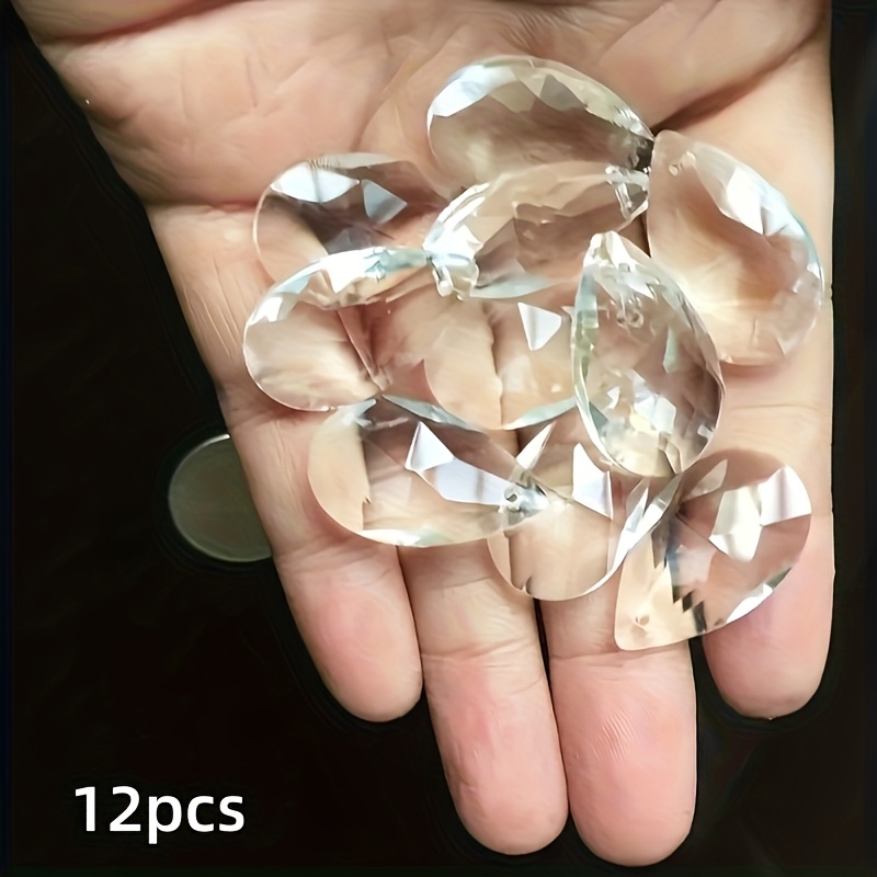 Image of 12pcs 28mm Teardrop Prism Light Catchers Transparent Glass Chandelier Parts Hanging Decorations Spacer Beads
