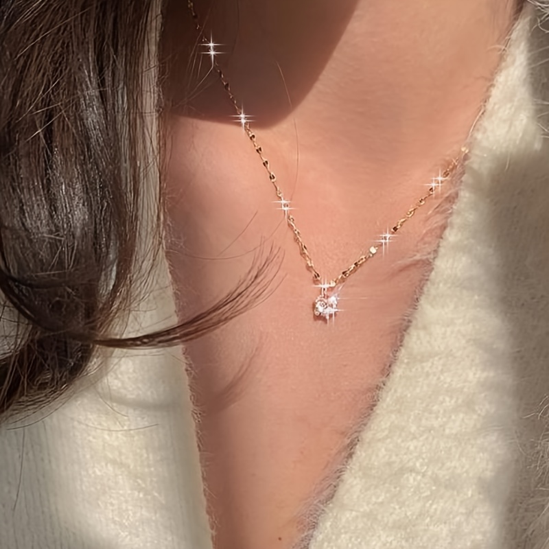 A Easy And Luxurious Square Inlaid Zirconia Pendant | 2025 New Model - Stainless Steel Material, Waterproof And Sweatproof | Suitable for Daily Commute, Dating, Party, Banquet - Wear with Small Dress | Gift for Girlfriend, Friend, Bestie