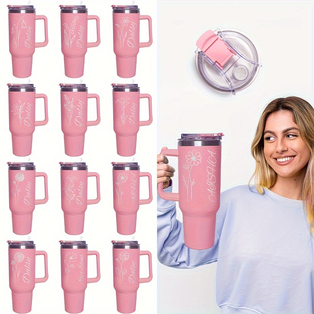 

1pc Cup With Handle And Straw, Custom Insulated Stainless Steel Cup With Name, Travel Coffee Mug, Birthday Gifts Birthday Custom Name 12 Pattern Pink 40oz Eid Mubarak