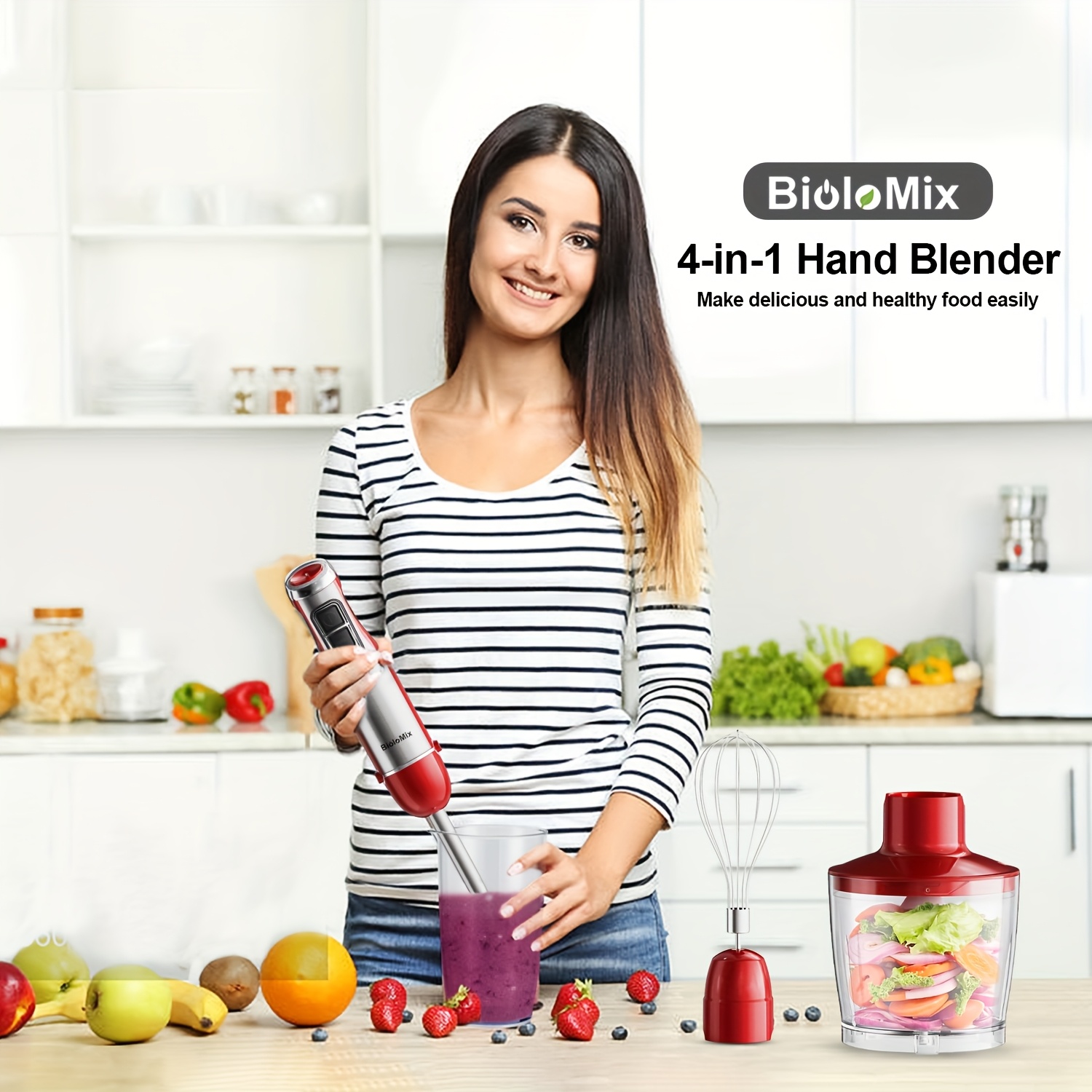 4 in 1 high power 1200w   hand stick blender with chopper smoothie cup stainless steel ice   eu plug 410 stainless steel Product details 1