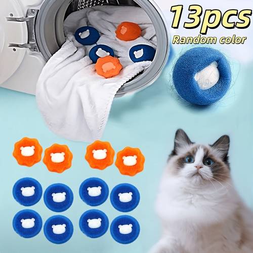 13pcs 100 hair removal random color reusable pet hair remover ball washing machine automatic household clothes cat hair dog hair cleaning tool blue orange dual colors durable