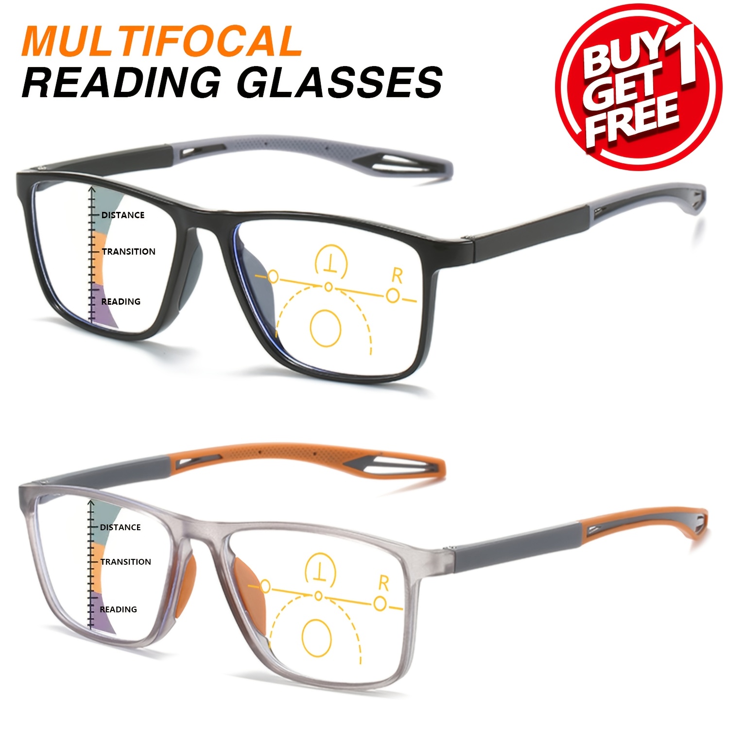 2pcs rectangular   multifocal reading glasses with classic flexible design durable and comfortable features new style mens and womens magnifying glasses for reading and looking farther suitable for and computer use 0