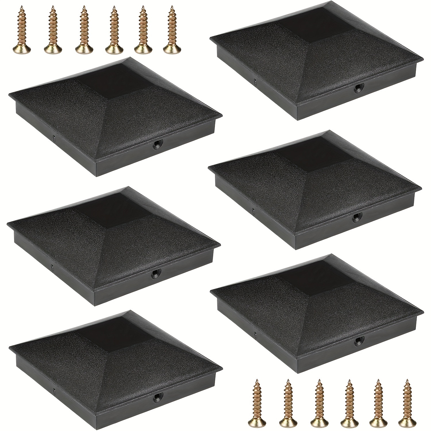 E-shop 6er-Set Schwarze Holzzaunpfostenkappen, 4x4 - Langlebiger PP-Kunststoff, Wasserdicht & UV-geschützt, Verhindert und Verrottung