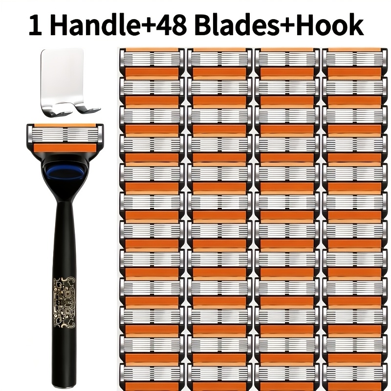 Image of Men's Manual Shaving Set, 6-layer Stainless Steel Blade Safety Shaver, Reusable, , Smooth And Clean Shaving, With Stainless Steel Hook