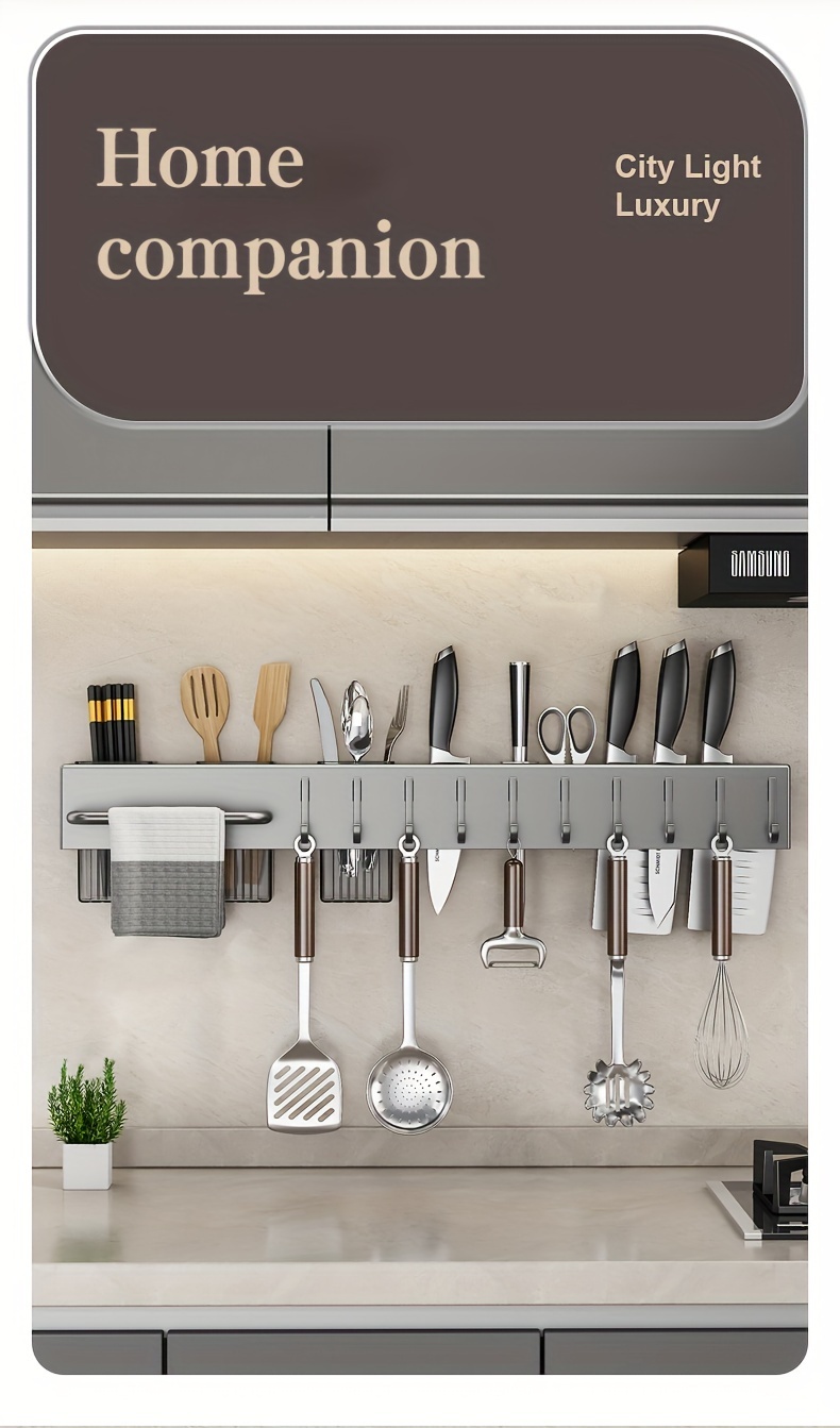 1  knife rack no punch cutlery storage rack kitchen multifunctional cutlery storage wall mounted hooks kitchenware storage rack cutlery organizer details 1