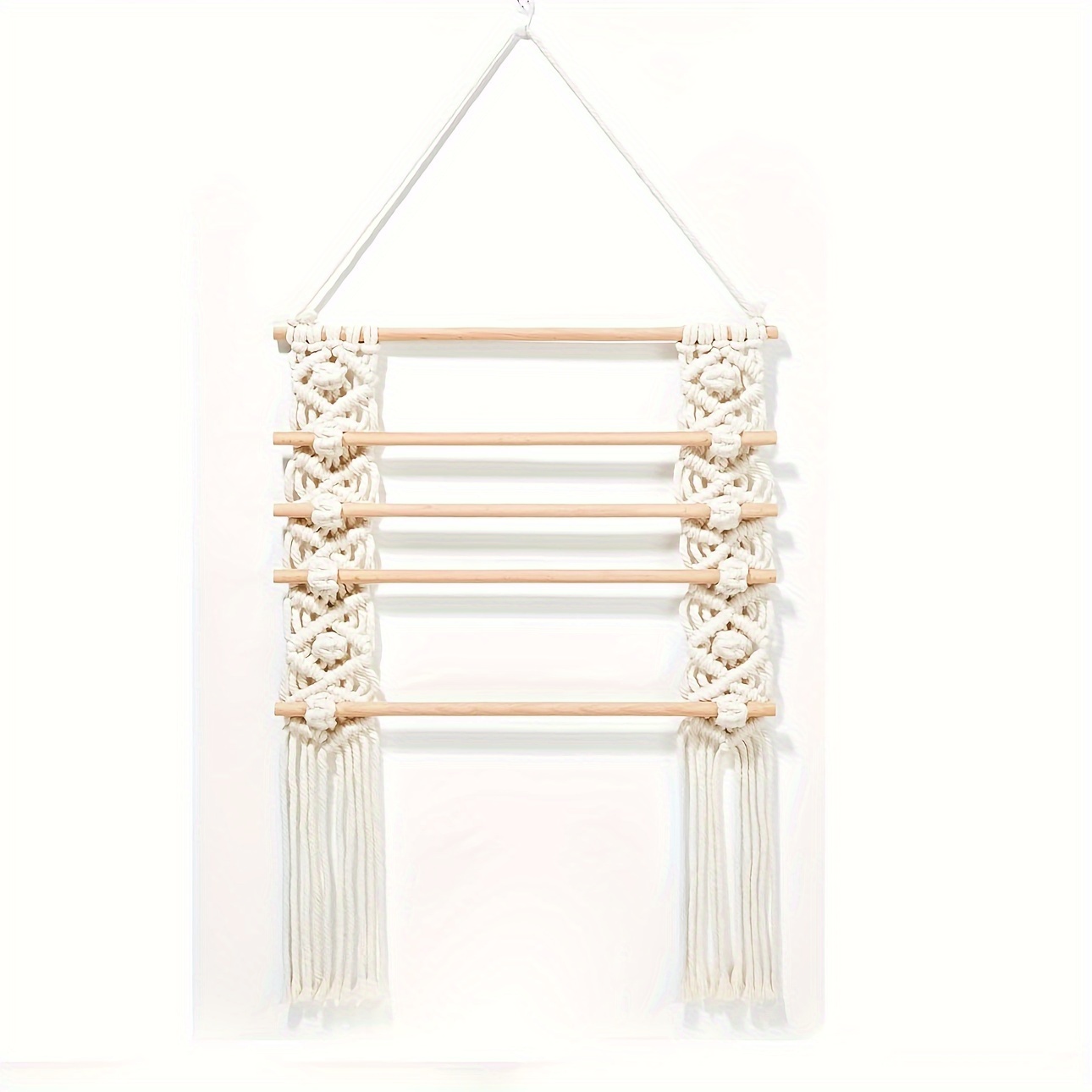 Image of Boho Macrame Hair Clip Organizer - Fabric Wall-mounted Hair Claw Clip Holder With Hook-and-loop Closure, Rectangular Storage For Women S, Home Bedroom Closet Decor, Hanging Jewelry Organizers