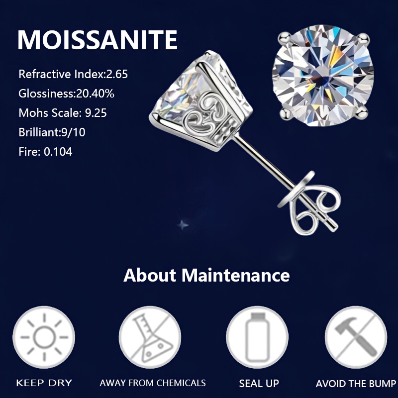 925 Sterling Silver Moissanite Stud Earrings for Men and Women