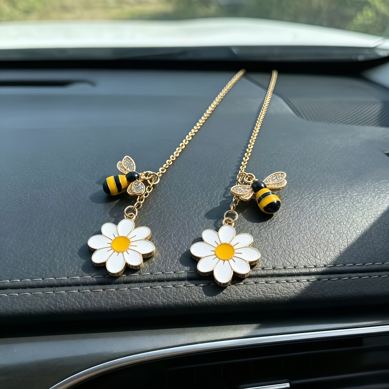 TEMU Bij en Madeliefje Hangornament voor Buitenspiegel, Schattig Druipvogelglazuur Bloem Auto-accessoire, Creatief Cadeau voor Vrouwen