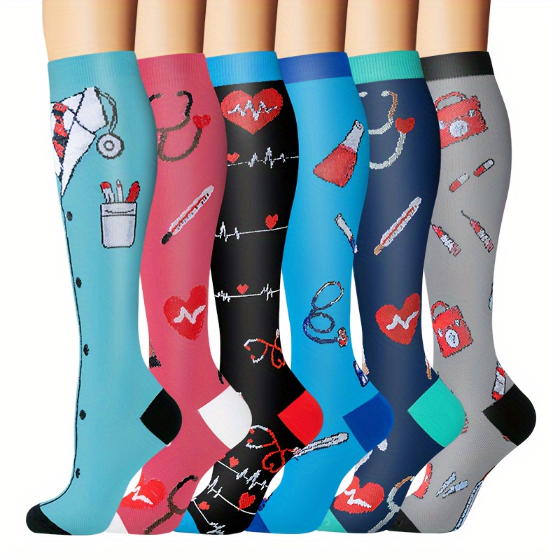 

6-pack Nurse Socks, Athletic Knee-high Socks, Breathable Cycling Socks, Women' Tights, Polyester , Machine Washable, Wear